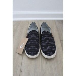 OluKai Pehuea Pa'i Womens Black Kapa Print Slip On Sneakers Size 7 NWT